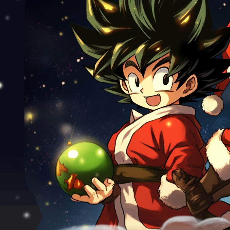 Two characters in battle stances, surrounded by swirling snow, dynamic perspective best christmas dragon ball pfp for match pfp for discord.