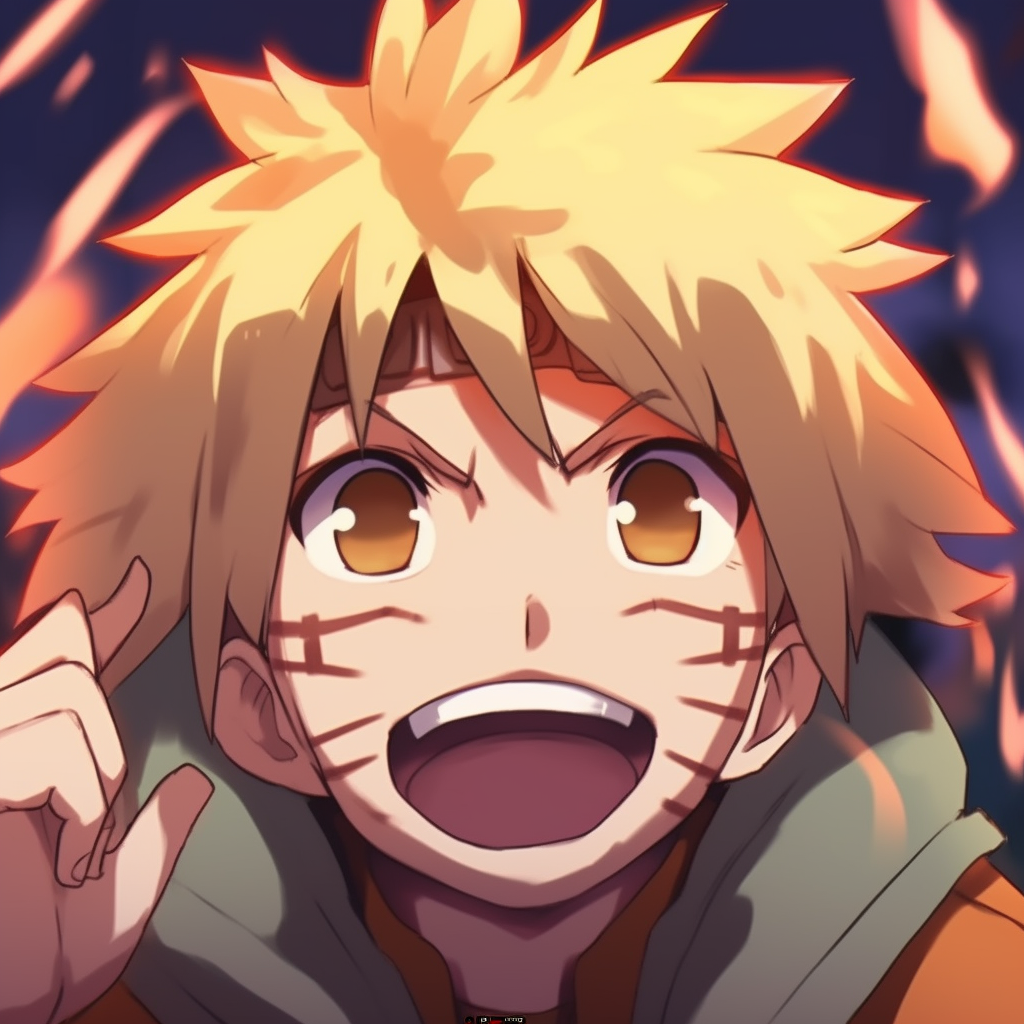 A portrait of Naruto laughing, incredible attention to facial details and dynamic color palette. unforgettable anime pfp funny pfp for discord.