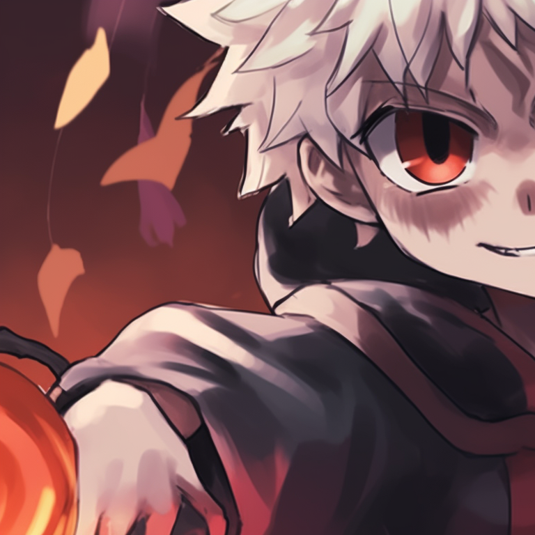 Killua and Gon with shadowy backgrounds, emphasizing their intense expressions amid the Halloween festivities. killua and gon matching pfp halloween theme inspiration pfp for discord.