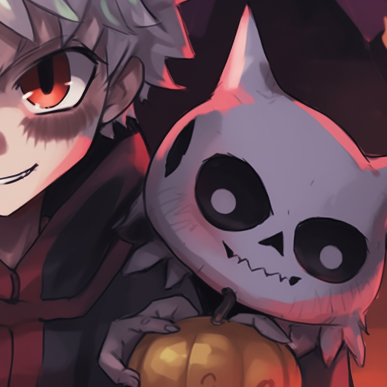 Killua and Gon with shadowy backgrounds, emphasizing their intense expressions amid the Halloween festivities. killua and gon matching pfp halloween theme inspiration pfp for discord.