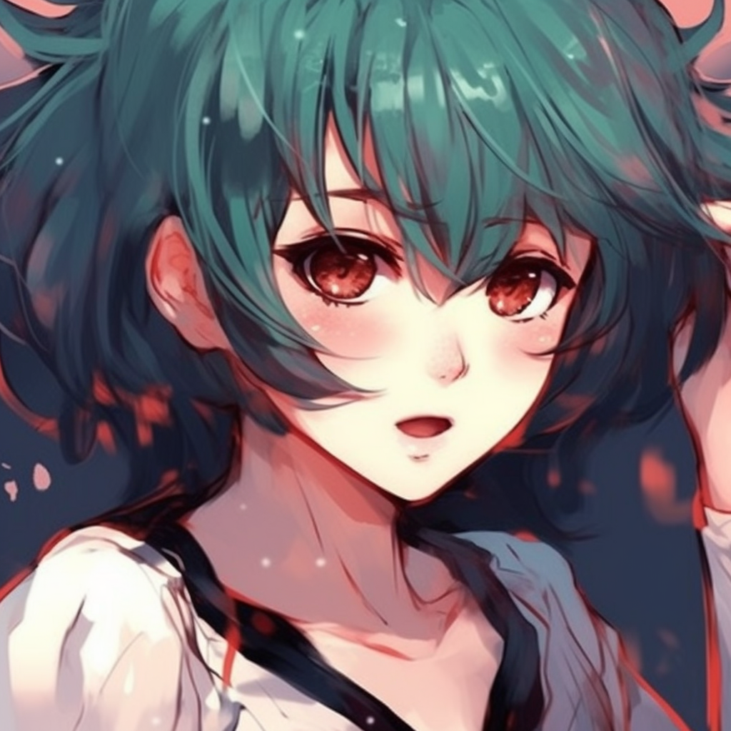 An art of an anime character carrying a deceptive expression, marked by dynamic shading and color play. anime pfp sus-face illustrations