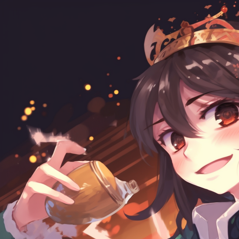 Two characters exchanging gifts, soft colors and intricate wrapping paper. unique matching hu tao christmas pfp pfp for discord.