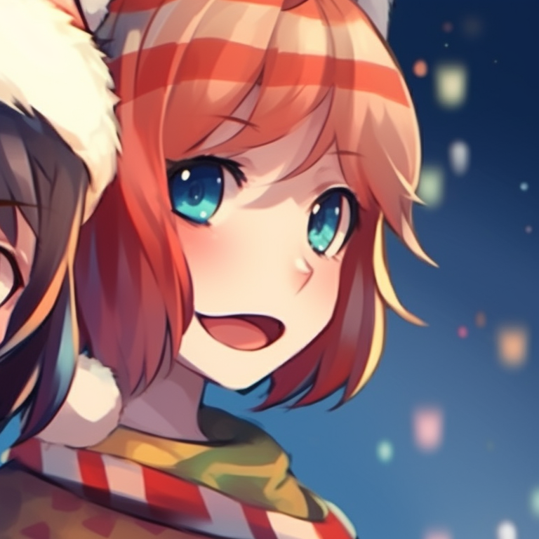 Two characters in Christmas sweaters, vibrant colors and loosely rendered lines. matching cute christmas pfp aesthetic themes pfp for discord.