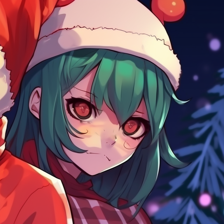 Two characters in elf-inspired outfits with matching masks, rich greens and reds. matching mask christmas pfp outfit ideas pfp for discord.