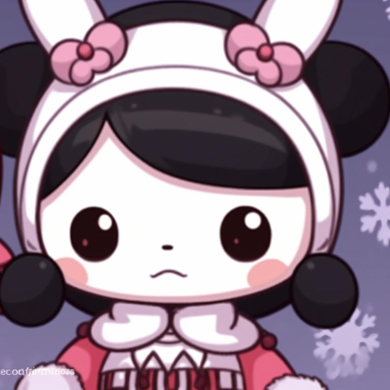 My Melody and Kuromi in Christmas sweaters, rich textures and cozy ambience. charming my melody and kuromi matching christmas images pfp for discord.