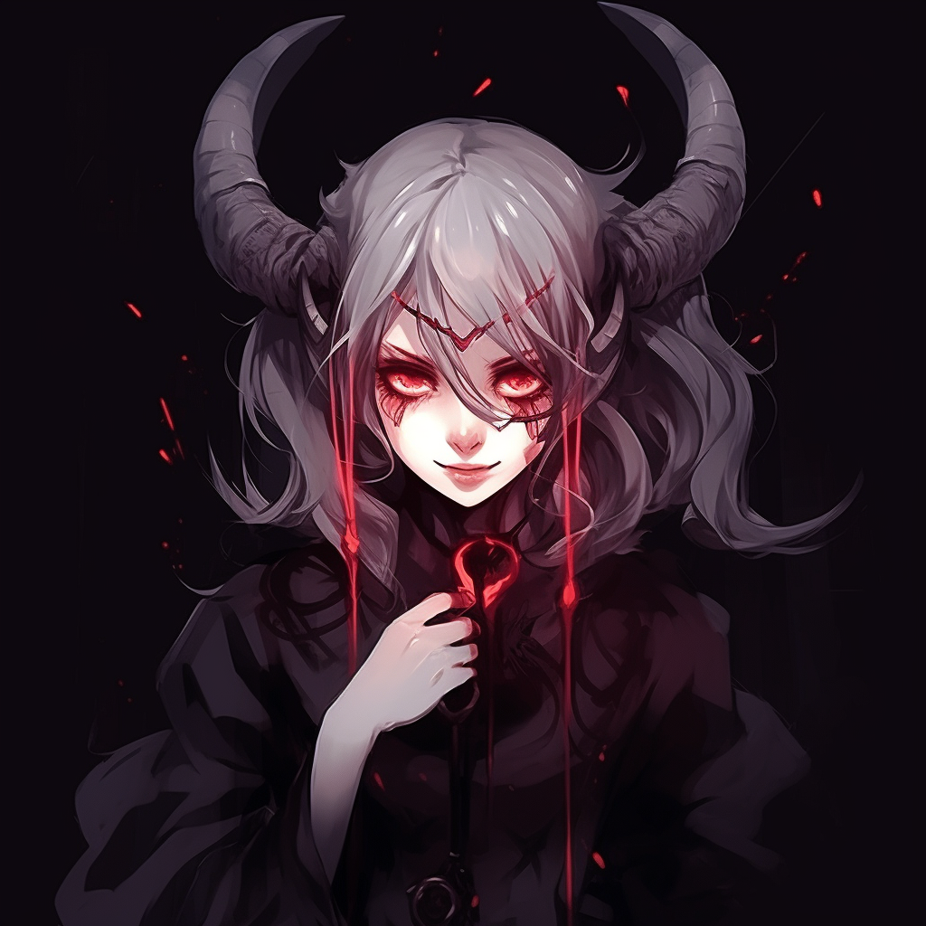 Anime demon girl in a battle pose, highlights on dynamic lines and movement. girls' demonic anime pfp pfp for discord.