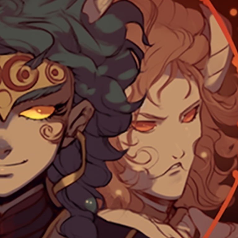 Three characters, mythical features, vivid colors and ornate patterns. creative trio matching pfp pfp for discord.