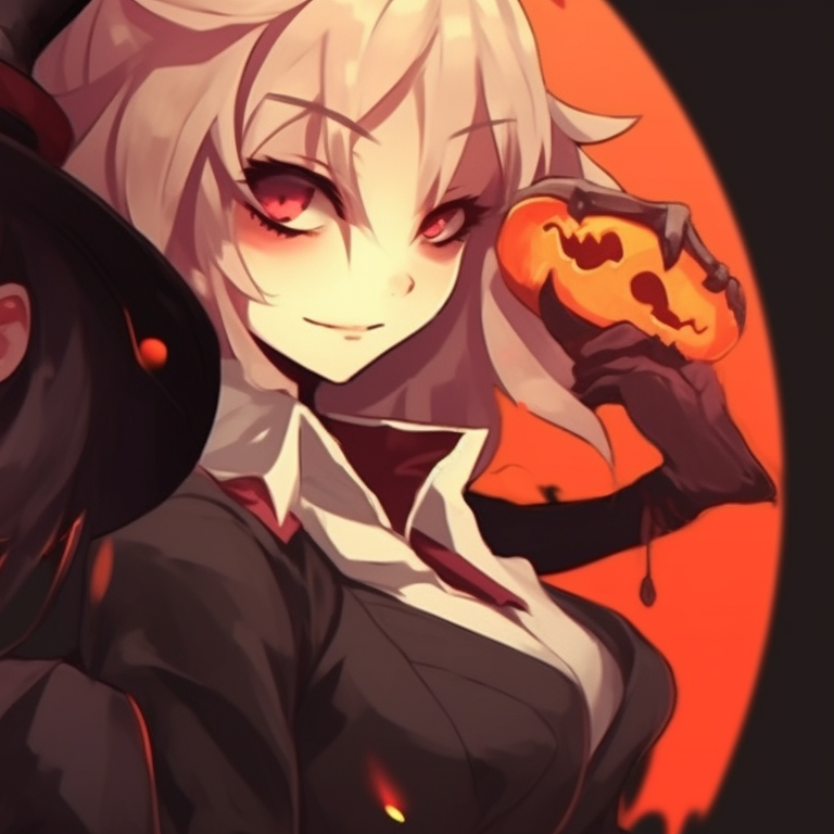 Two characters, grayscale scheme, one caressing the other's face with a ghostly expression. details of anime couple halloween scene backdrop pfp for discord.