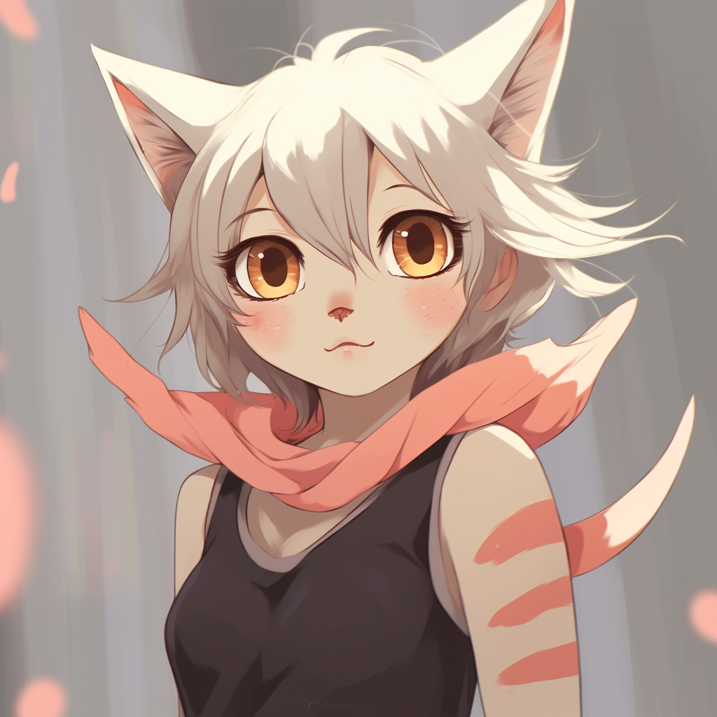 Graceful anime cat girl with intricate hair details, warm colors and soft shading. perfect anime cat girl pfp
