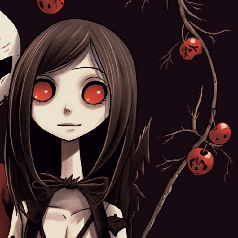 Two characters sharing a terrifying gingerbread cookie, detailed lines highlighting the horror inscribed on their faces. matching scary christmas pfp horror film art pfp for discord.