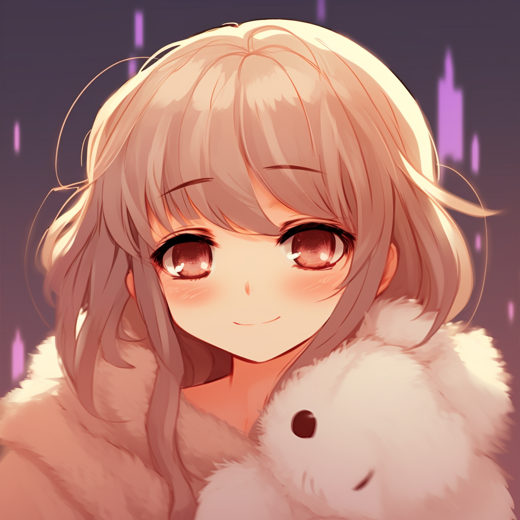Anime girl holding a fluffy bunny, detailed fur texturing and warm colors. creating your cute anime girl pfp anime pfp
