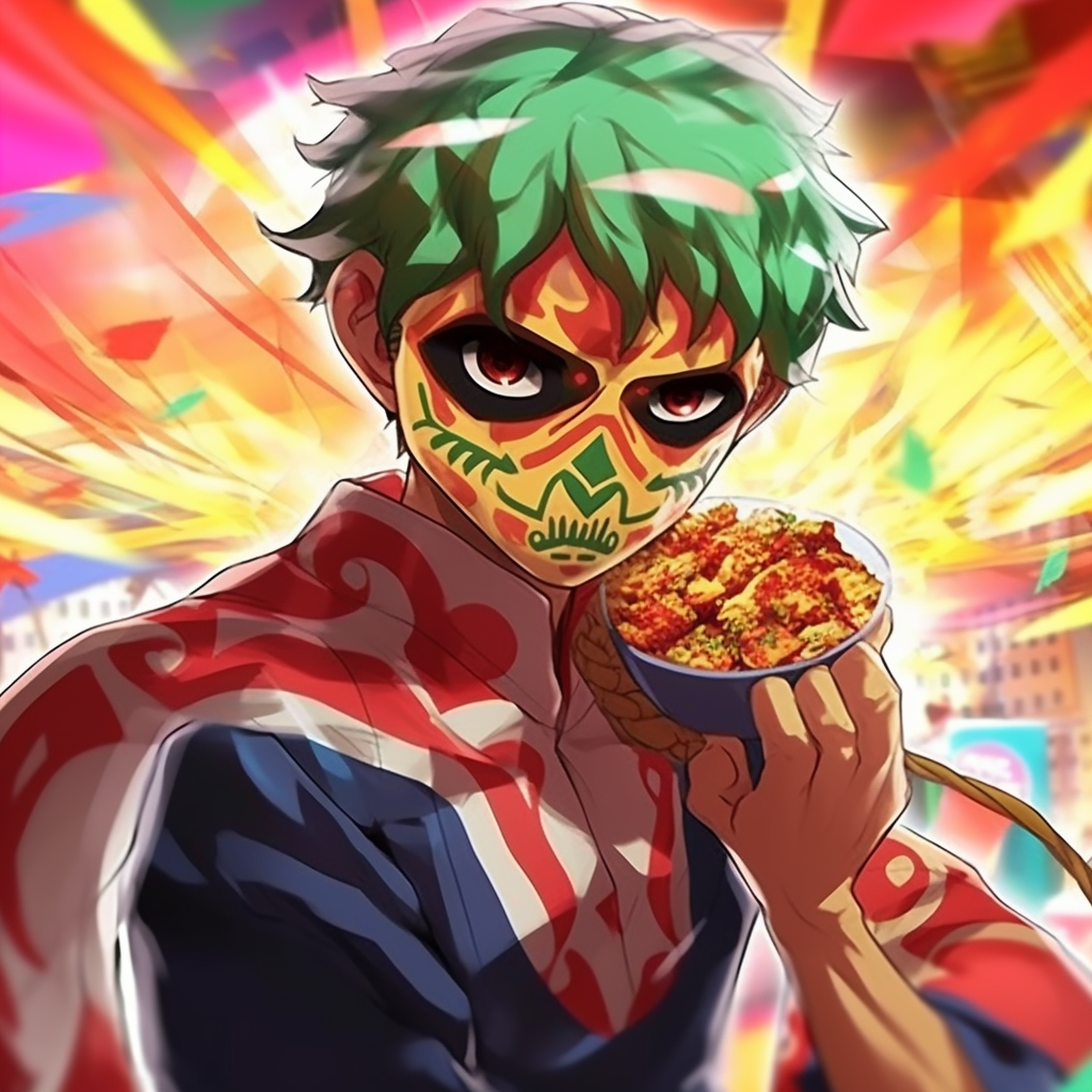 Anime character wearing a luchador mask, bold colors and dynamic pose. mexican anime pfp boys pfp for discord.
