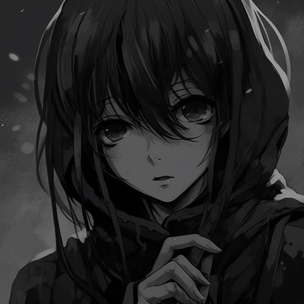 Character shrouded in an ominous mist, heavy use of black and gray tones. aesthetic darkness anime pfp pfp for discord.