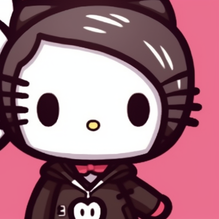 Two characters, contrasting colors and cartoon style, standing side-by-side. hello kitty pfp matching styles pfp for discord.