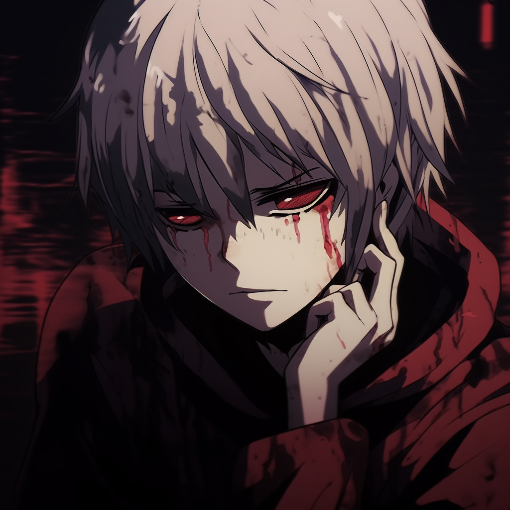 Masked Kaneki immersed in shadows, high level of contrast and detail focus. unique anime characters pfp