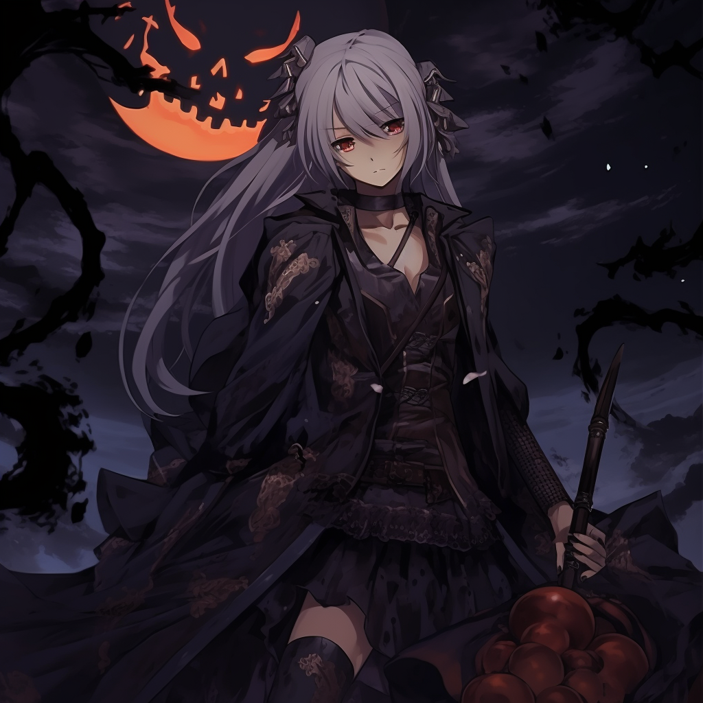 An anime profile picture with character possessing a pumpkin head in Halloween theme. anime halloween pfp unison