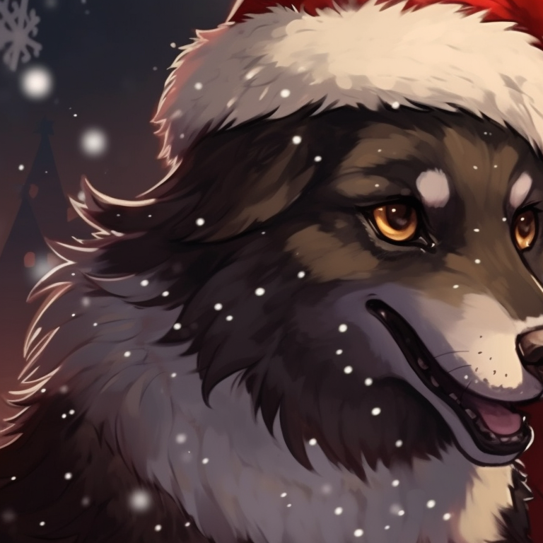Pair of festive wolves with Santa hats and candy canes, vibrant and playful art style. artistic matching christmas wolf pfp pfp for discord.