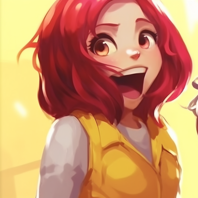 Two characters in casual outfits, vivid hues and chuckling faces, their bodies shaking in laughter. laugh out loud girl matching pfp pfp for discord.