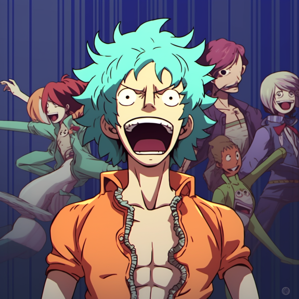 One Piece crew making goofy faces, sharp line art and lively colors. funny anime pfp collection pfp for discord.