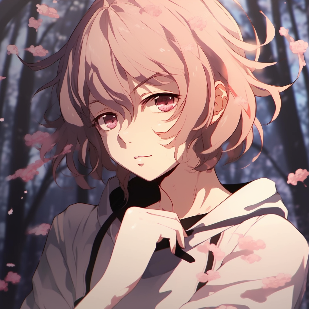 Sakura lost deep in thought, crisp lines and warm color palette. cool pfp anime scenarios pfp for discord.