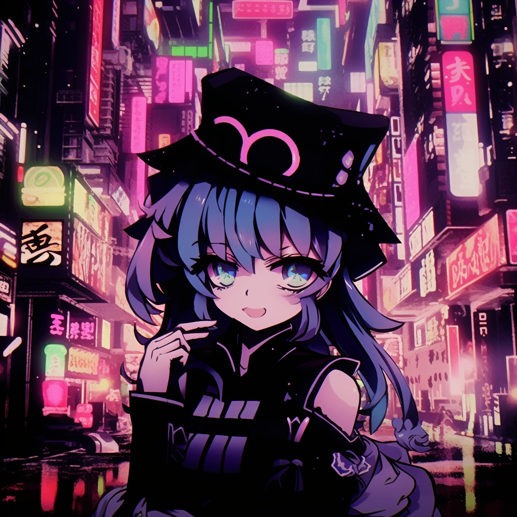 Cyberpunk city with vibrant lighting, neon colors and advanced technology aesthetics. unique anime aesthetic pfp selections