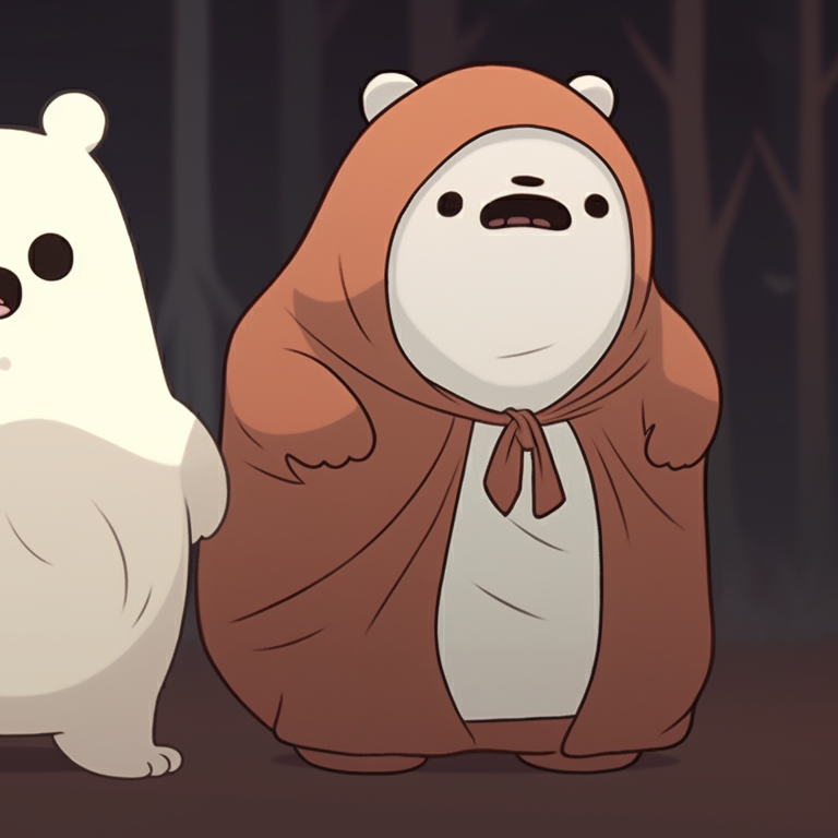 Grizzly, Panda, and Ice Bear donned in ghostly garbs, muted tones and simple textures. creative we bare bears matching halloween pfps pfp for discord.