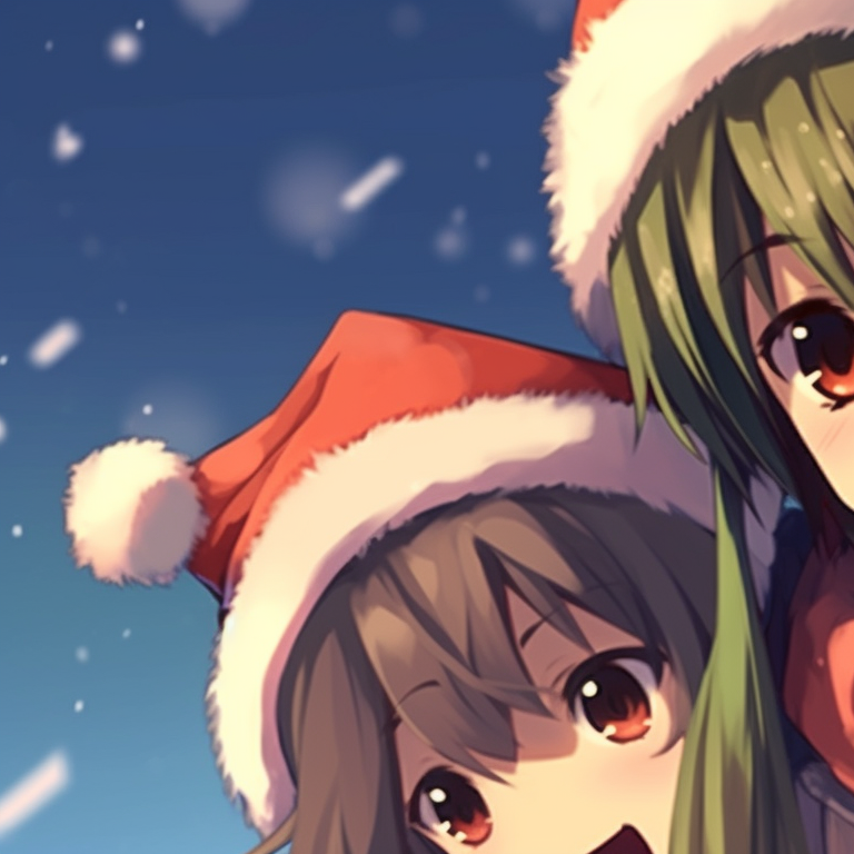 Two characters in middle of a playful snowball fight, their smiles wide with happiness. matching cute christmas pfp gif - couples edition pfp for discord.