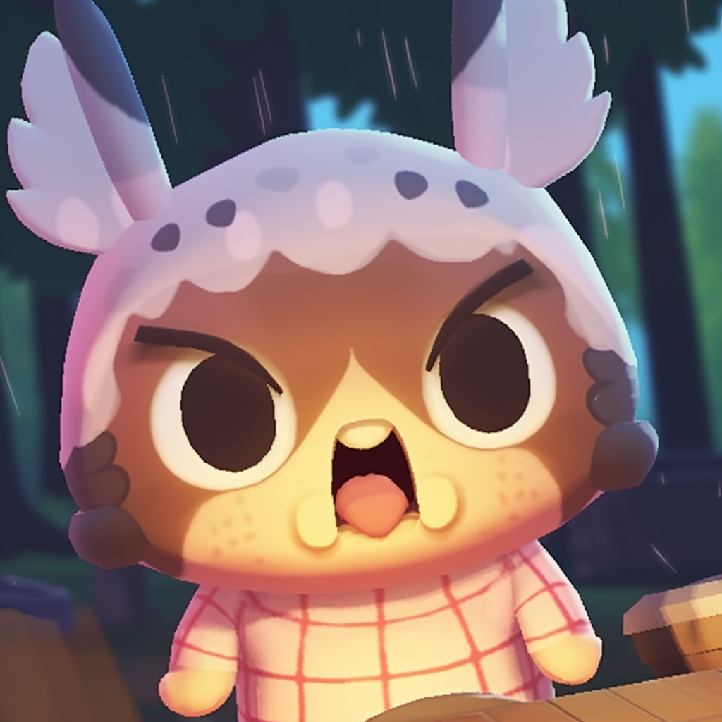 Blathers' horrified reaction to insects, detailed expressions and warm tones. animal crossing pfp humorous