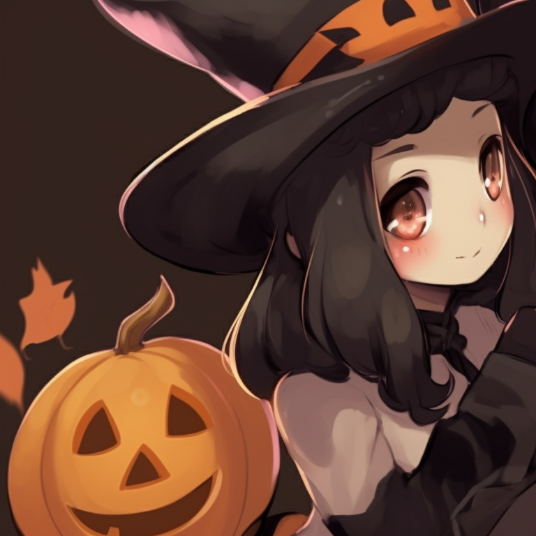 Two characters with pumpkin-themed outfits, rich orange hues and relaxed poses. cute halloween matching pfp for besties pfp for discord.