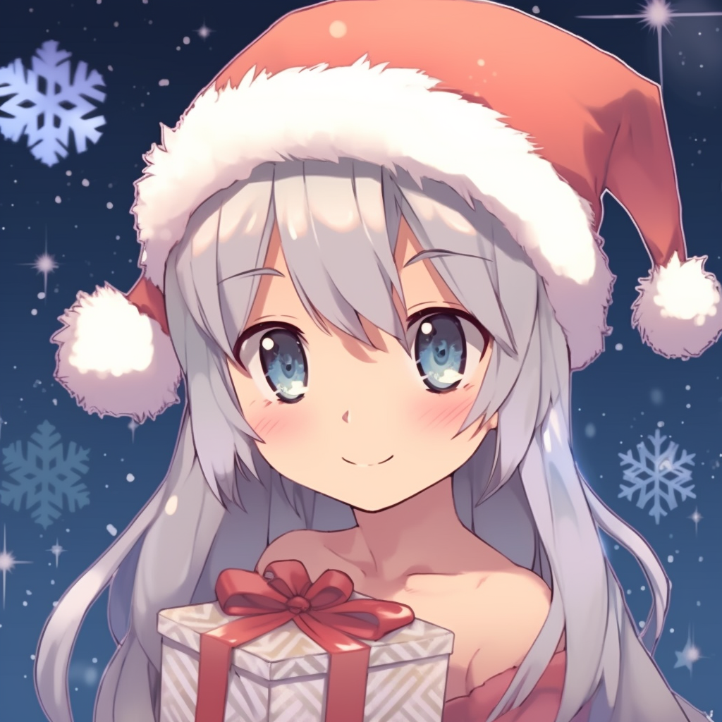 Smiling anime character dressed in a Santa outfit, bold outlines and warm colors. cute christmas anime pfp