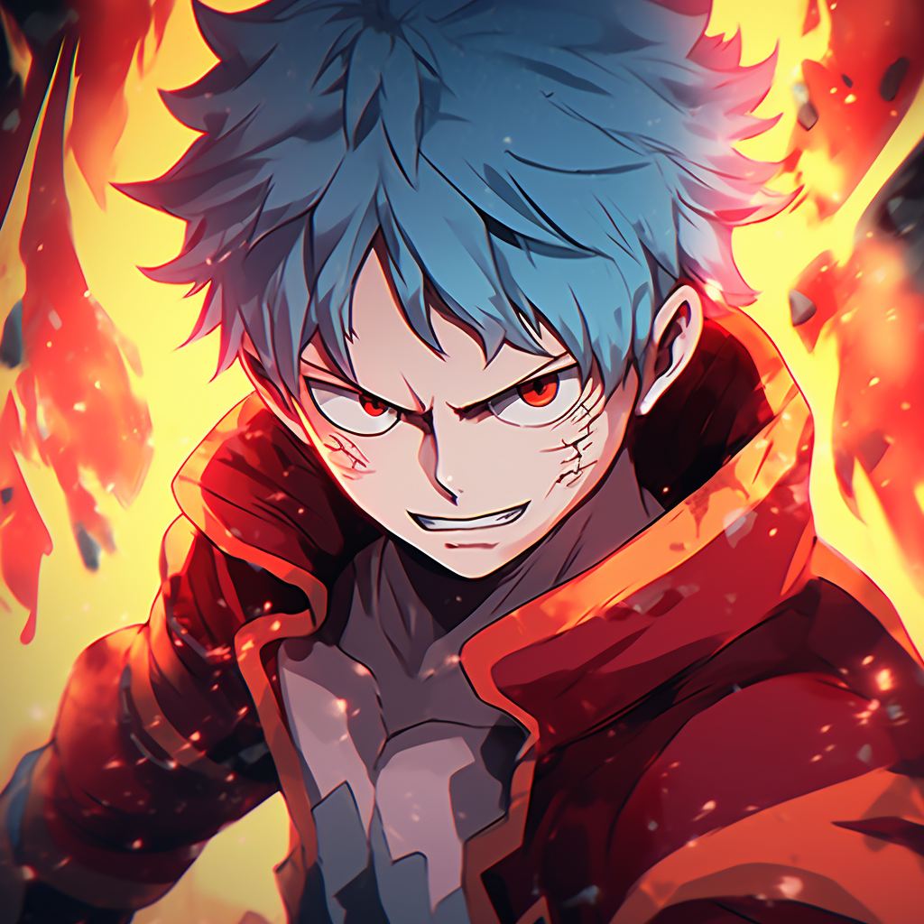Todoroki unleashing his fire power, strong contrast between cool and warm colors. adorable fire anime pfp