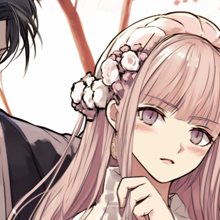 Lady K and the sick man looking off into the distance, vivid colors, and strong contrast lady k and the sick man matching pfp books pfp for discord.