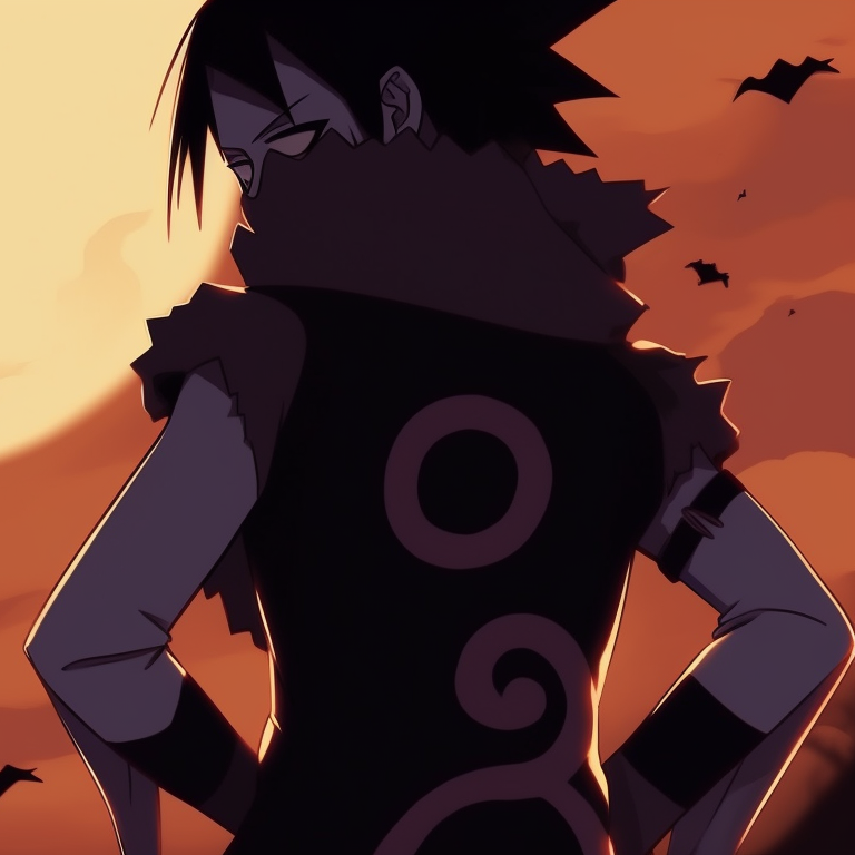 Naruto and Sasuke in silhouette form, backlit by a spooky Halloween moon. naruto and sasuke halloween duo pfp themes pfp for discord.