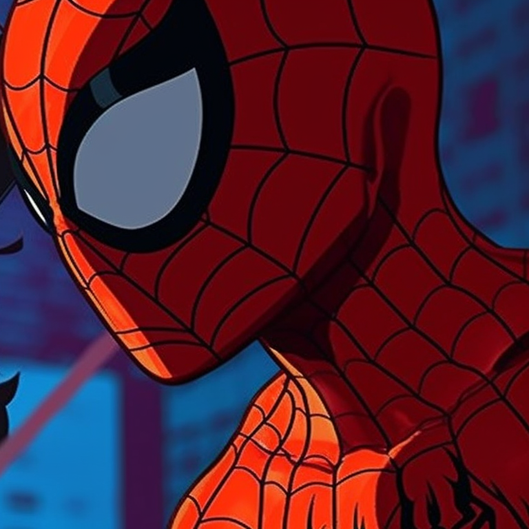 Spiderman and Spiderwoman against a city backdrop, muted colors with urban details. best matching spiderman pfp images pfp for discord.