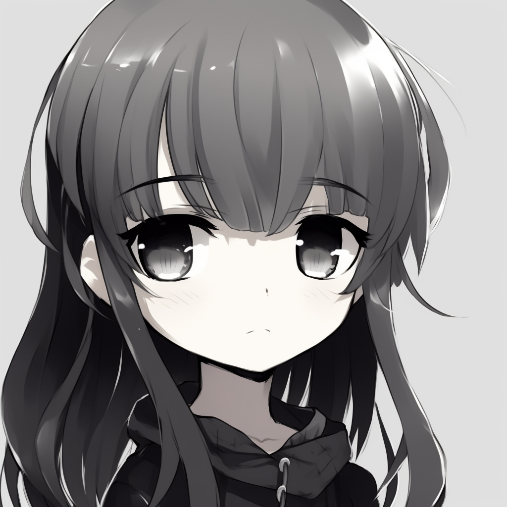 Young anime boy in grayscale, shows interesting contrast and hair details. adorable anime profile picture in black and white