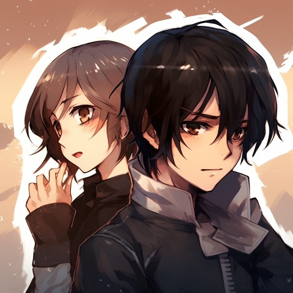 Attack on Titan's Eren and Mikasa, matching profile pictures, sharp and bold art style. general anime pfp matching