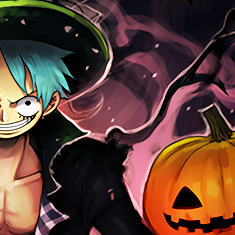 Luffy and Zoro under a full moon, ominous shading and Halloween themed outfits vibrant luffy and zoro halloween theme pfp pfp for discord.