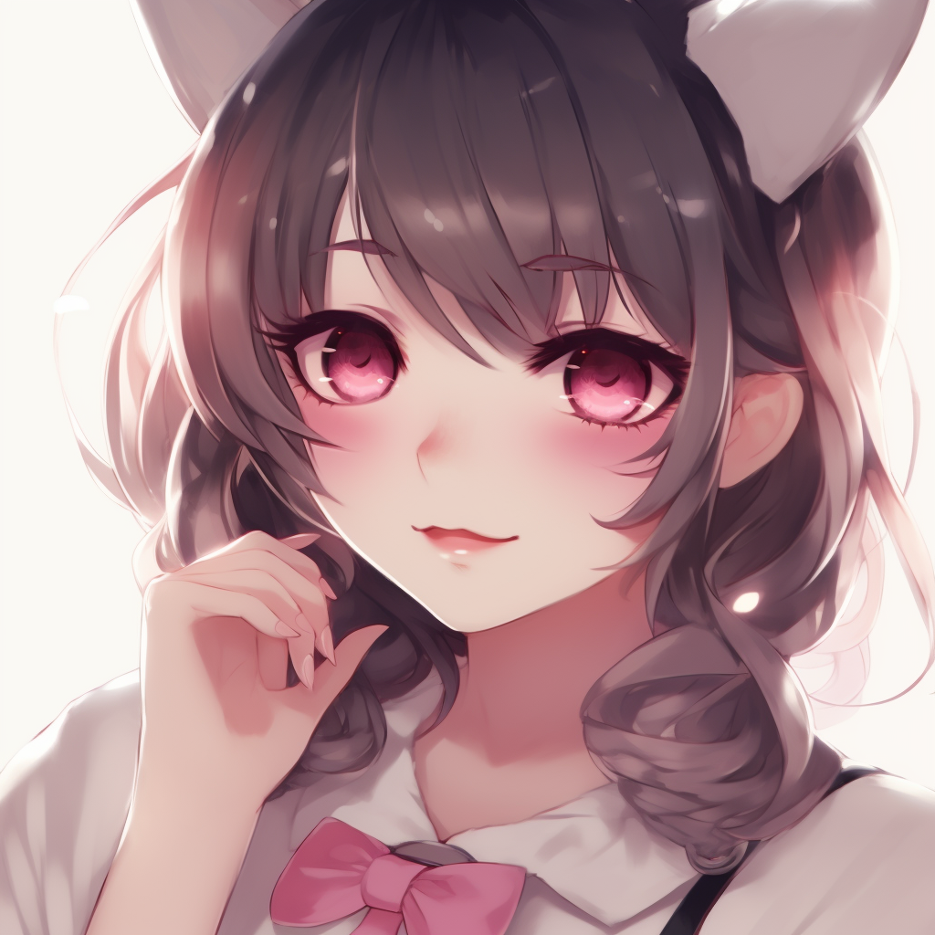 Playful Anime Egirl with cat ears, dynamic pose and colorful art style. cute anime egirl pfp pfp for discord.
