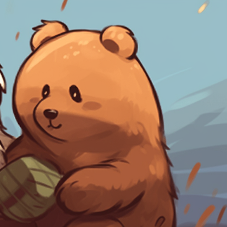 Two bear characters in knitted sweaters, snowflakes in the background and cool winter colors. new milk and mocha pfp selections pfp for discord.