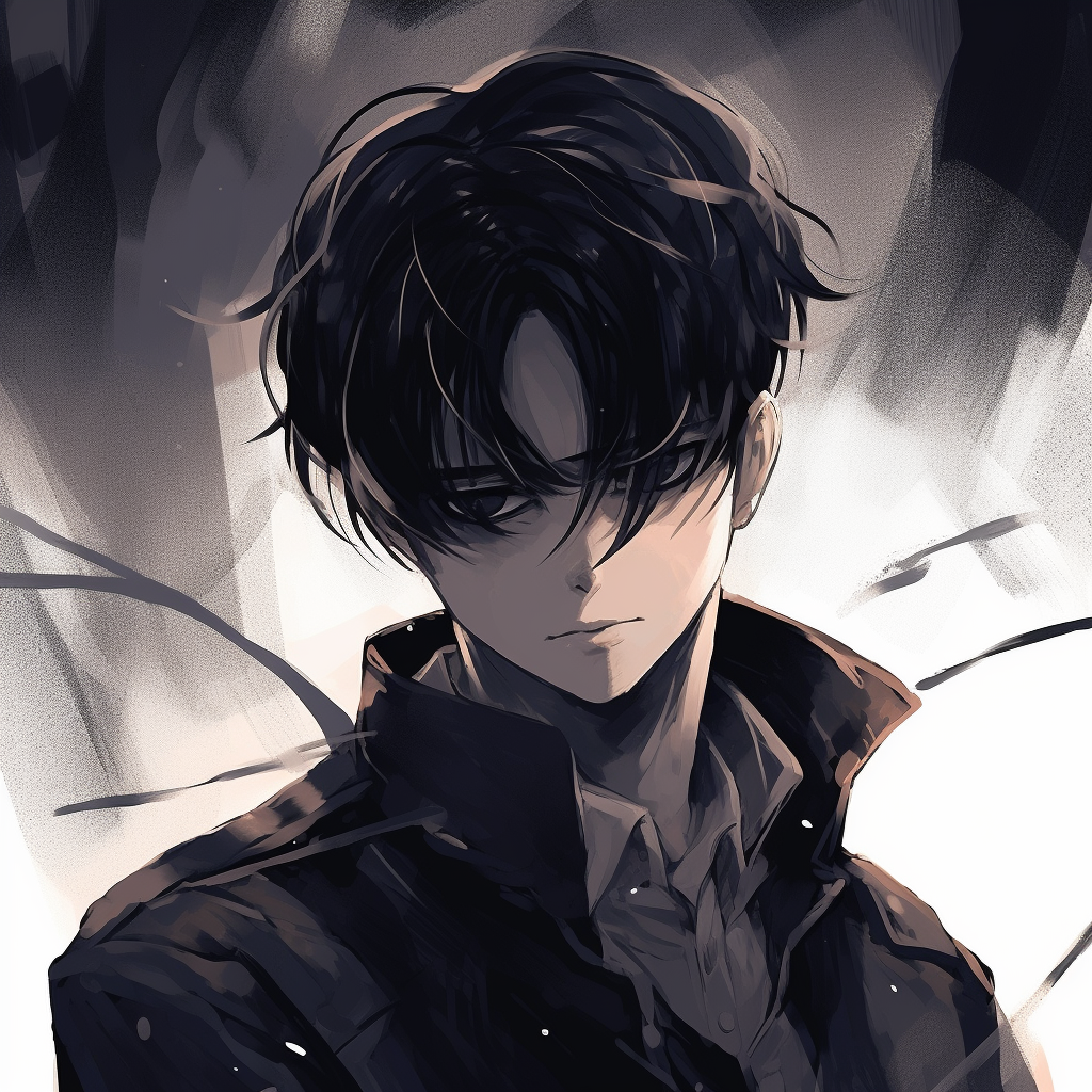 Outlined profile of Levi Ackerman's face, fine lines and minimalistic approach. anime male pfp art pfp for discord.