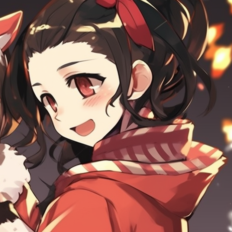 Two characters, holding candy canes, festive expressions with detailed shading. matching nezuko and tanjiro christmas pfp pfp for discord.