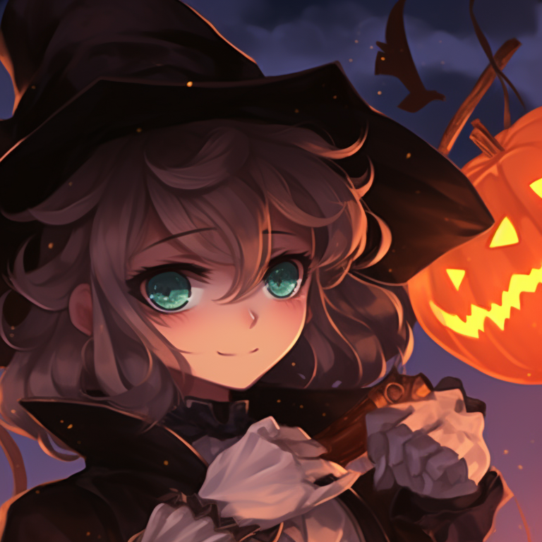 Two characters in detailed Halloween costumes, their expressions are playful and intense, background shows an eerie moonlight. genshin character halloween themed matching pfp pfp for discord.