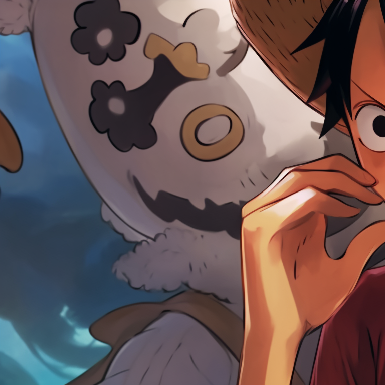 Luffy and Nami within a mysterious fog, thick lines and muted colors manifest an eerie ambiance. matching pfp with luffy and nami theme pfp for discord.