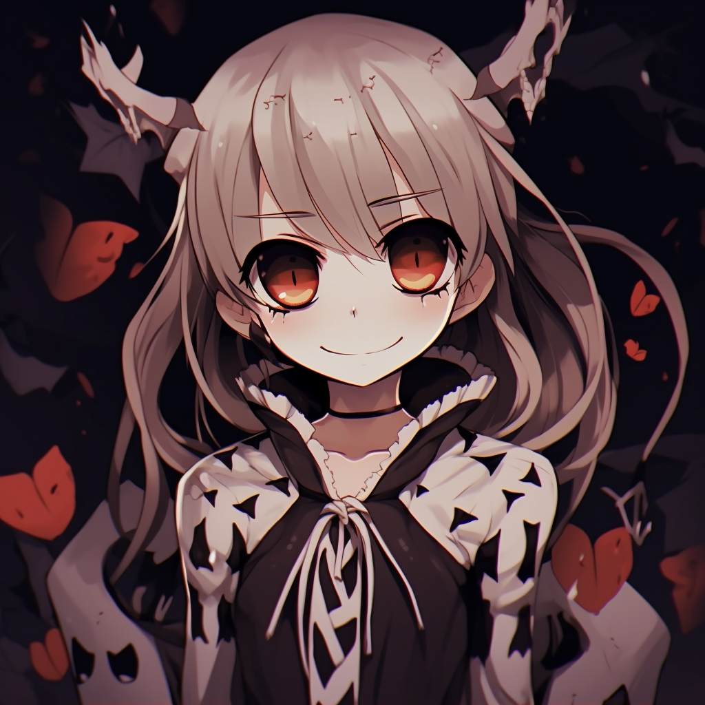 Anime boy in a whimsical skeleton suit, dark tones with white accents. cute halloween anime pfp
