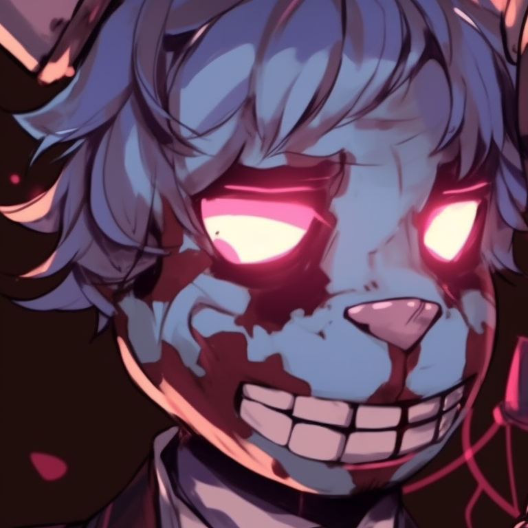 Two fnaf characters, mechanical details and intense glares, hands reaching out to each other. popular fnaf matching pfp designs pfp for discord.