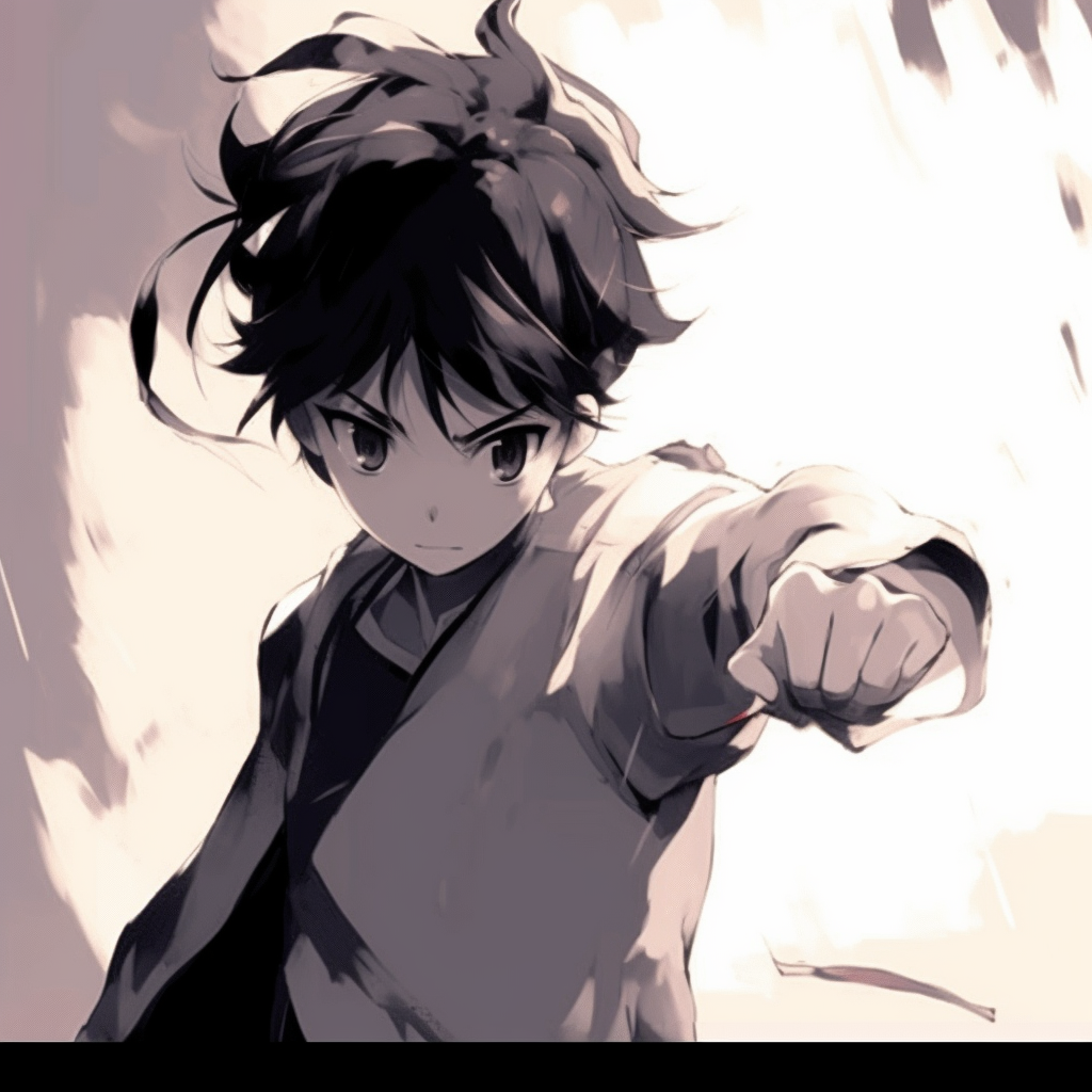 A warrior character, hands wielding his weapon, with detailed costume design and vibrant colors. anime boy pfp gif collection