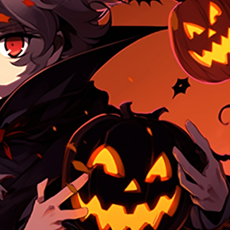 Two characters with haunted expressions, drawn in a gothic anime style, surrounded by bats. unique matching pfp for discord halloween theme pfp for discord.