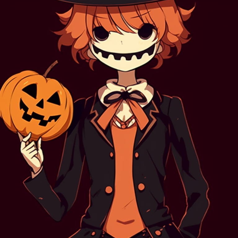 Two characters, cartoonish style and bold colors, dressed as a ghost and a pumpkin. matching anime pfp gif halloween theme sets pfp for discord.