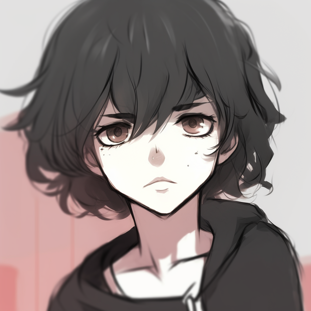 Anime character's captivating eyes, cool color tones and intense gaze. sus anime pfp visuals