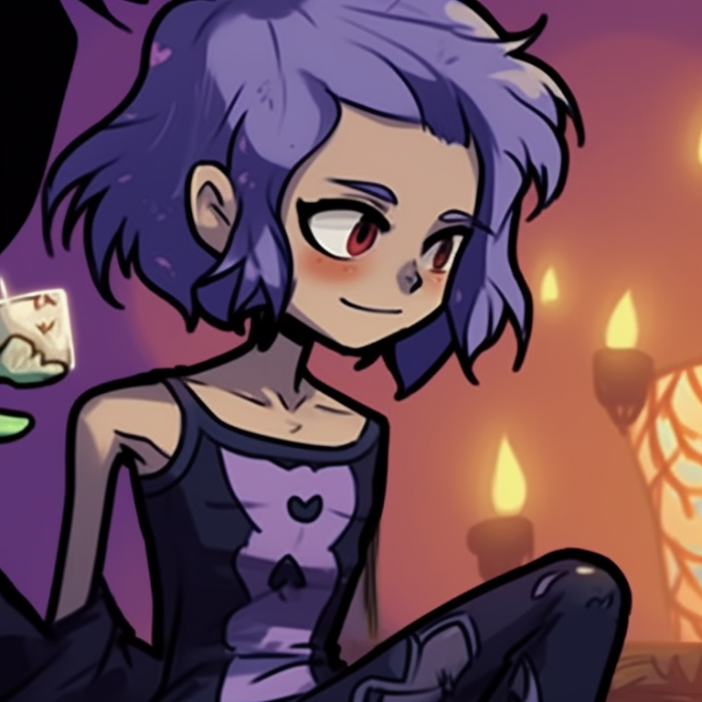 Side profile of both characters, shrouded in a whimsical moonlight, Halloween-themed elements scattered around. beastboy and raven matching pfp in halloween theme sleepover pfp for discord.